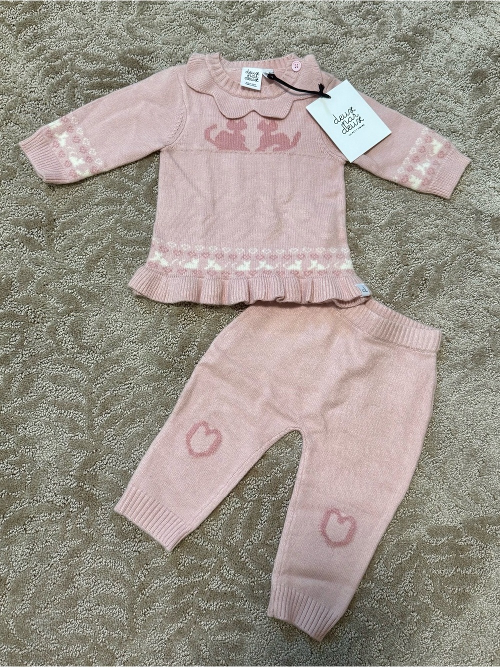 deux par deux Soft Pink Knit Baby Sweater & Pants Set